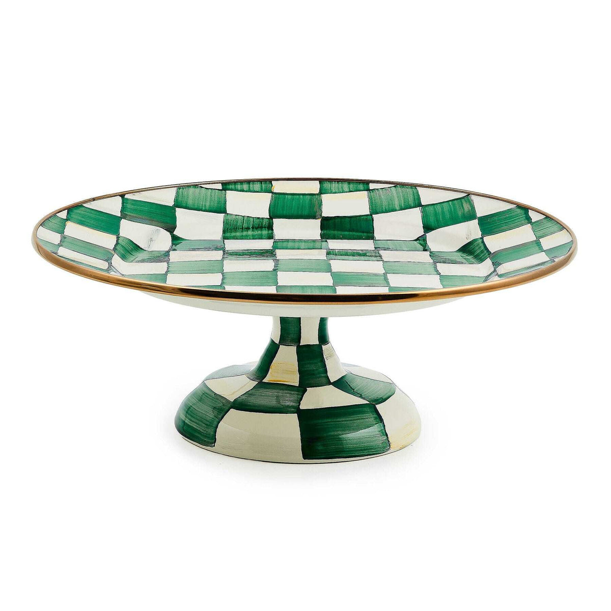 MacKenzie-Childs Emerald Check Enamel Small Pedestal Platter