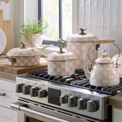 MacKenzie-Childs Rosy Check Enamel 2.5 Quart Saucepan