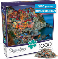 Buffalo Games Cinque Terre 1000-Piece Jigsaw Puzzle for Adults – Challenging Italy Coastal Scene with Poster