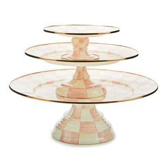 MacKenzie-Childs Rosy Check Enamel Mini Pedestal Platter
