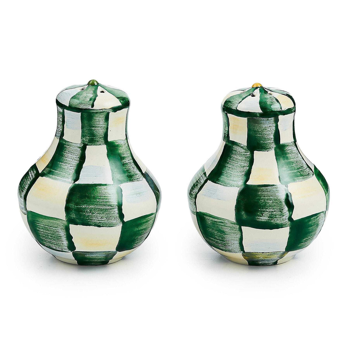 MacKenzie-Childs Emerald Check Enamel Salt & Pepper Shakers