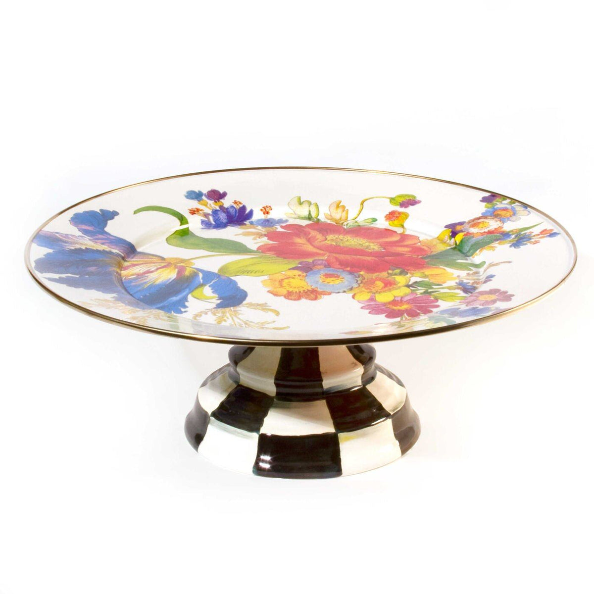 MacKenzie-Childs Flower Market Enamel Large Pedestal Platter – White