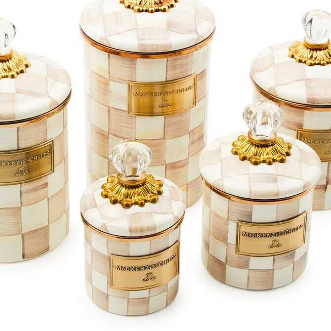 MacKenzie-Childs Mocha Check Enamel Canisters