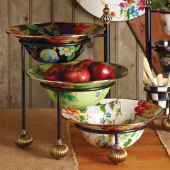 MacKenzie-Childs Flower Market Black Enamel Serving Bowl – 12-Inch