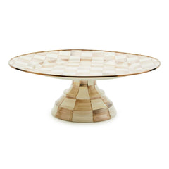 MacKenzie-Childs Mocha Check Enamel Small Pedestal Platter