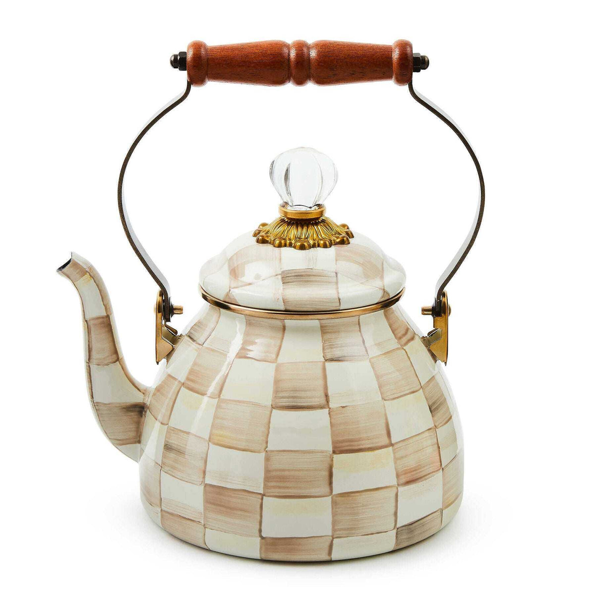 MacKenzie-Childs Mocha Check Enamel Tea Kettle – 1.89 L