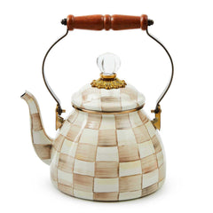 MacKenzie-Childs Mocha Check Enamel Tea Kettle – 1.89 L