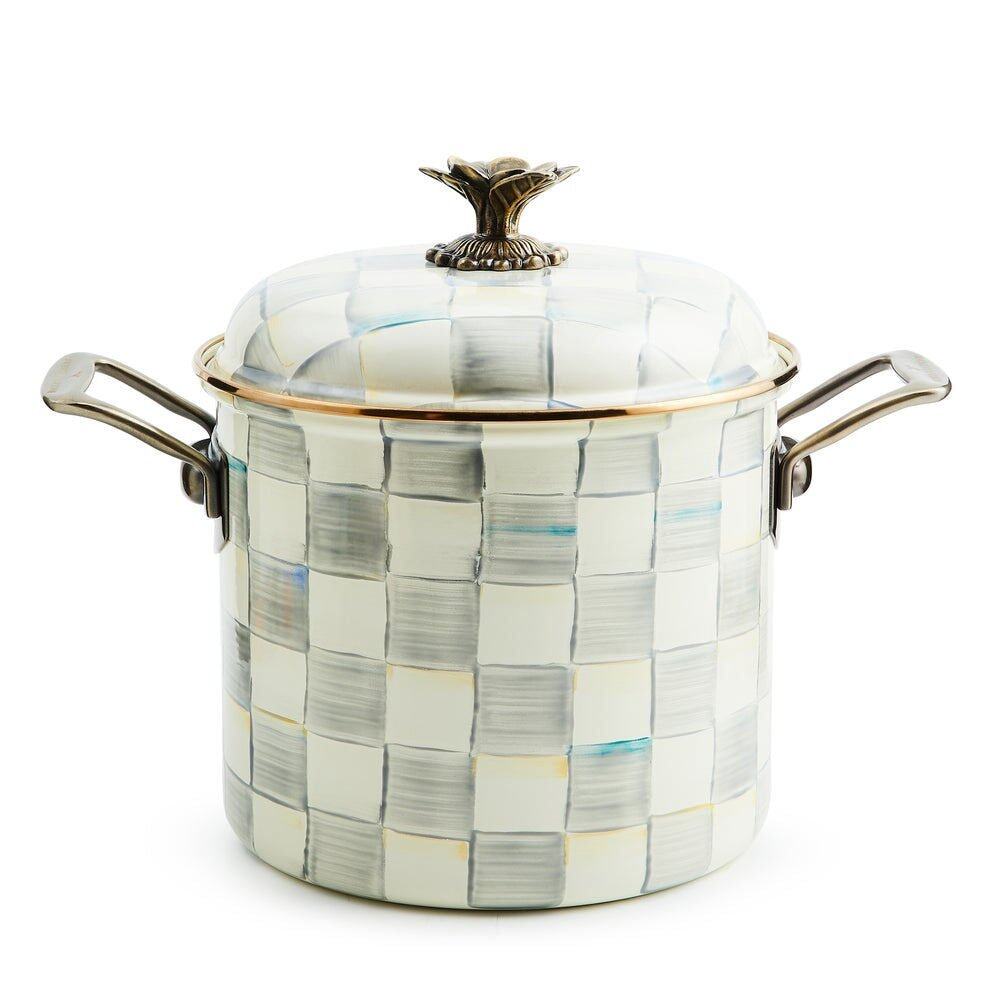 MacKenzie-Childs Sterling Check Enamel 7 Quart Stockpot