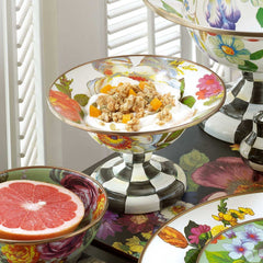 MacKenzie-Childs Flower Market Enamel Small Compote – White