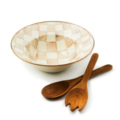MacKenzie-Childs Mocha Check Enamel Salad Serving Set