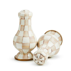 MacKenzie-Childs Mocha Check Enamel Large Salt & Pepper Shakers