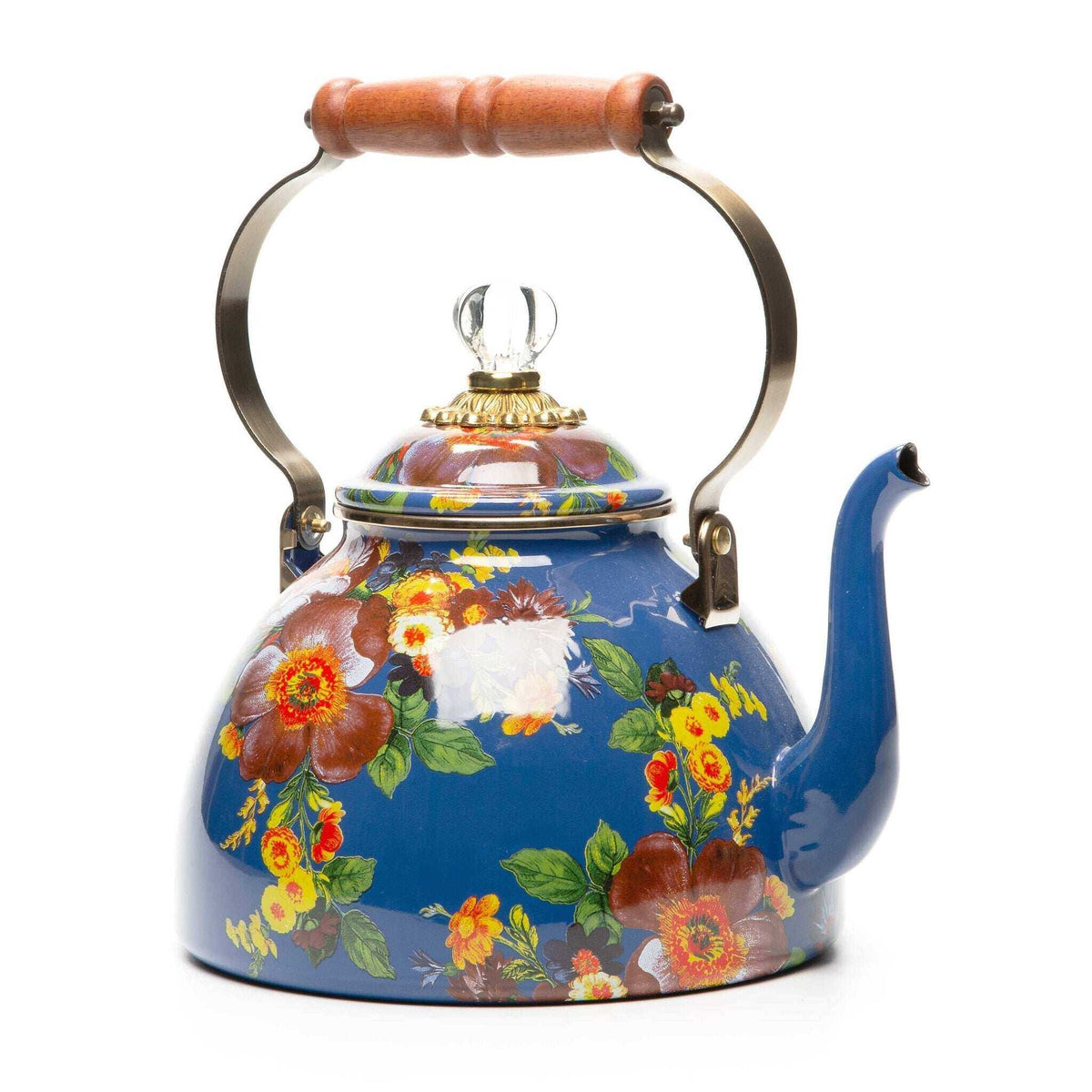 MacKenzie-Childs Flower Market Lapis Blue Enamel Tea Kettle – 2.84 L