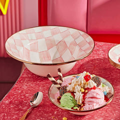 MacKenzie-Childs Rosy Check Enamel Serving Bowl