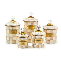 MacKenzie-Childs Mocha Check Enamel Canisters