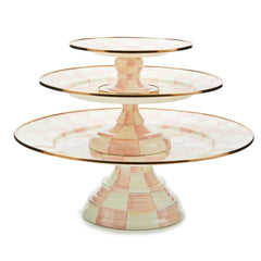 MacKenzie-Childs Rosy Check Enamel Large Pedestal Platter