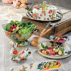 MacKenzie-Childs White Flower Market Enamel Cake Carrier