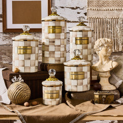 MacKenzie-Childs Mocha Check Enamel Canisters