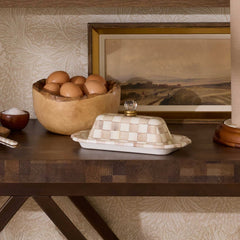 MacKenzie-Childs Mocha Check Enamel Butter Box