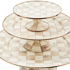 MacKenzie-Childs Mocha Check Enamel Large Pedestal Platter